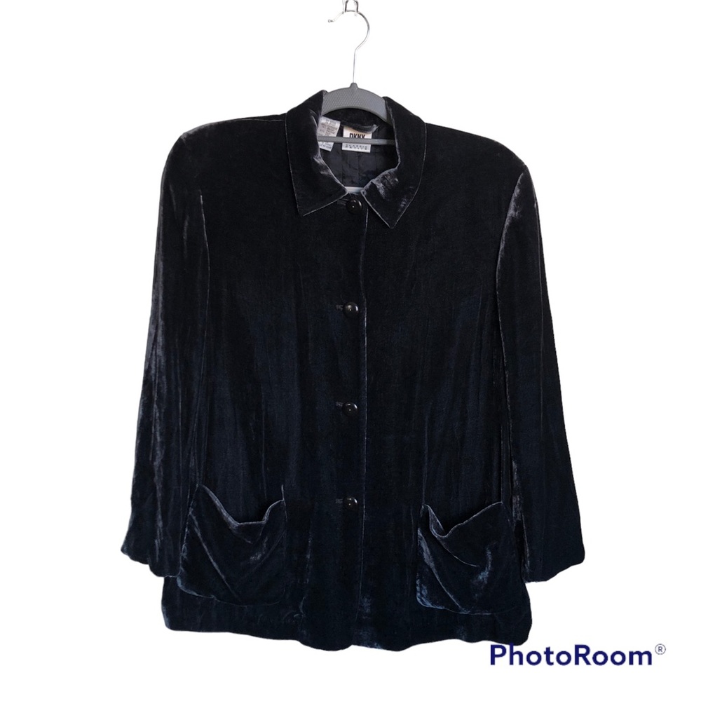 Vintage DKNY Gray Velvet/Silk Button Down Blazer/Jacket Insulated Size P/M